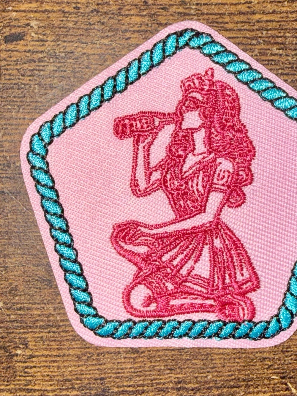 Pink Princess Embroidered Patch with Teal Border